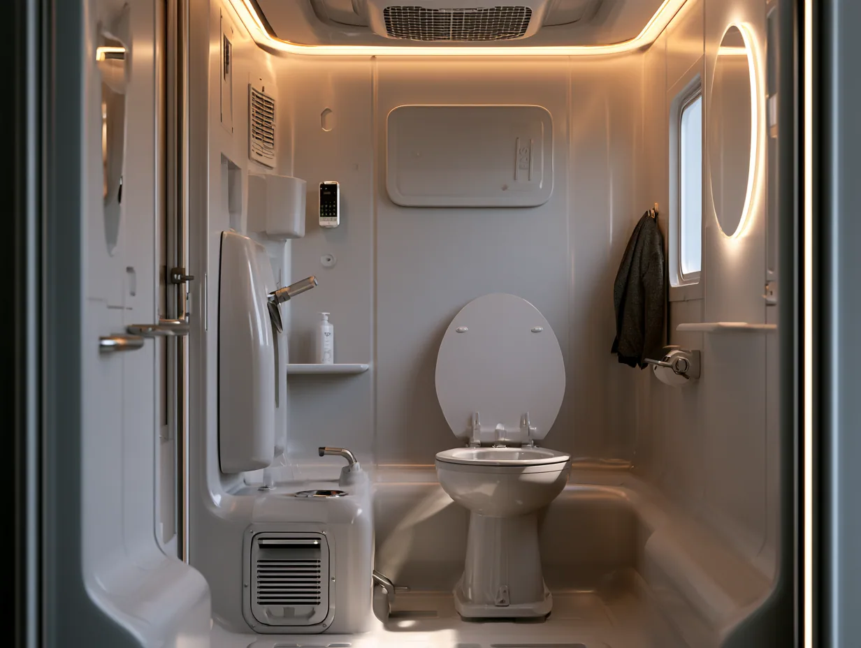 Interior of a BASE portable restroom