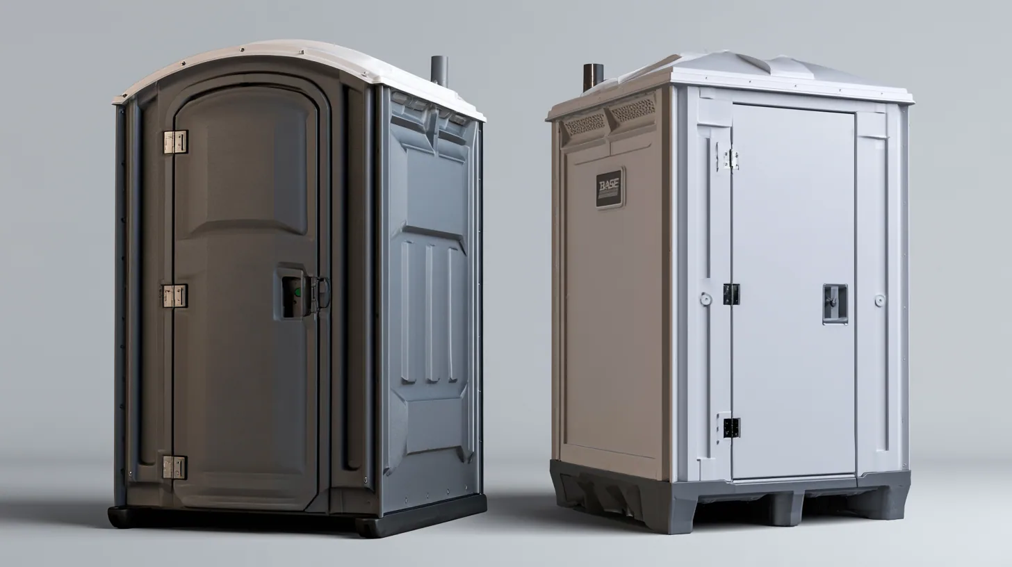 A conventional portable toilet beside a BASE retrofit unit